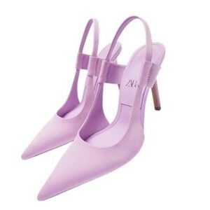 Zara Lavender Slingback Heels Pointed Toe Stiletto Pumps Size 39